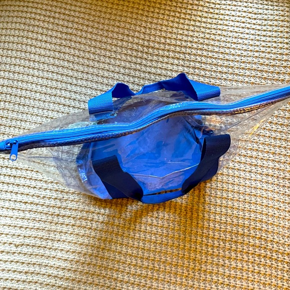 Tote Bag—See through, clear zipped tote bag with blue trim. Good condition. - Picture 2 of 3